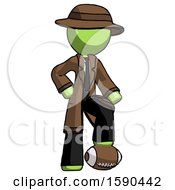 Poster, Art Print Of Green Detective Man Standing With Foot On Football