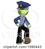 Poster, Art Print Of Green Police Man Standing With Foot On Football