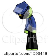 Poster, Art Print Of Green Police Man Depressed With Head Down Turned Left