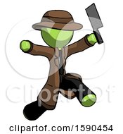 Poster, Art Print Of Green Detective Man Psycho Running With Meat Cleaver