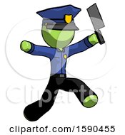 Poster, Art Print Of Green Police Man Psycho Running With Meat Cleaver