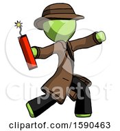 Poster, Art Print Of Green Detective Man Throwing Dynamite