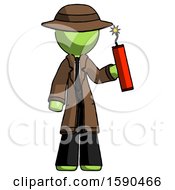 Poster, Art Print Of Green Detective Man Holding Dynamite With Fuse Lit