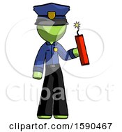 Poster, Art Print Of Green Police Man Holding Dynamite With Fuse Lit