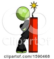Poster, Art Print Of Green Clergy Man Leaning Against Dynimate Large Stick Ready To Blow