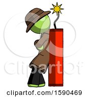 Green Detective Man Leaning Against Dynimate Large Stick Ready To Blow