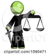 Poster, Art Print Of Green Clergy Man Justice Concept With Scales And Sword Justicia Derived