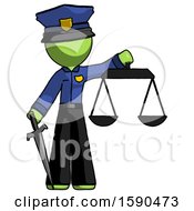 Poster, Art Print Of Green Police Man Justice Concept With Scales And Sword Justicia Derived