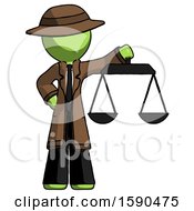 Poster, Art Print Of Green Detective Man Holding Scales Of Justice