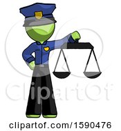 Poster, Art Print Of Green Police Man Holding Scales Of Justice