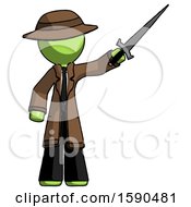 Poster, Art Print Of Green Detective Man Holding Sword In The Air Victoriously
