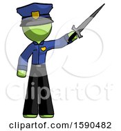 Green Police Man Holding Sword In The Air Victoriously