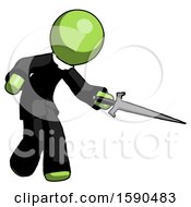 Green Clergy Man Sword Pose Stabbing Or Jabbing