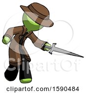 Green Detective Man Sword Pose Stabbing Or Jabbing