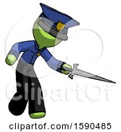 Poster, Art Print Of Green Police Man Sword Pose Stabbing Or Jabbing