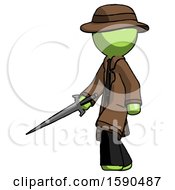 Poster, Art Print Of Green Detective Man With Sword Walking Confidently