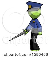 Green Police Man With Sword Walking Confidently