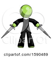 Poster, Art Print Of Green Clergy Man Two Sword Defense Pose