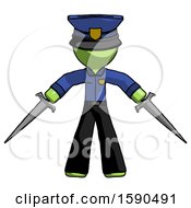 Poster, Art Print Of Green Police Man Two Sword Defense Pose