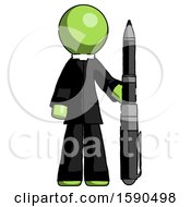 Green Clergy Man Holding Large Pen