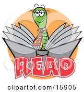 Happy Male Green Worm Wearing A Tie And Reading A Book Clipart Illustration by Andy Nortnik #COLLC15905-0031