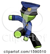 Poster, Art Print Of Green Police Man Action Hero Jump Pose