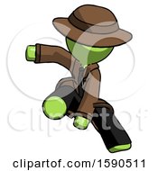 Green Detective Man Action Hero Jump Pose