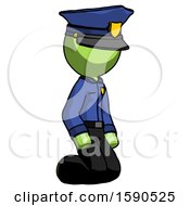 Poster, Art Print Of Green Police Man Kneeling Angle View Right