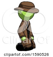 Poster, Art Print Of Green Detective Man Kneeling Angle View Right