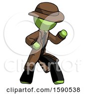 Green Detective Man Martial Arts Defense Pose Right
