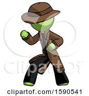 Green Detective Man Martial Arts Defense Pose Left