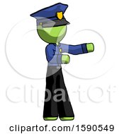 Green Police Man Presenting Something To His Left