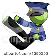 Poster, Art Print Of Green Police Man Flying Ninja Kick Left