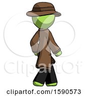 Poster, Art Print Of Green Detective Man Walking Away Direction Right View