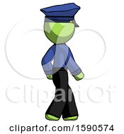 Poster, Art Print Of Green Police Man Walking Away Direction Right View