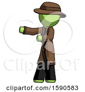 Poster, Art Print Of Green Detective Man Presenting Something To His Right