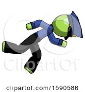 Poster, Art Print Of Green Police Man Running While Falling Down