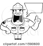 Poster, Art Print Of Cartoon Black And White Male Drill Sergeant Holding Up A Finger And Yelling