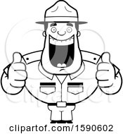Clipart Of A Cartoon Black And White Male Drill Sergeant Holding Two Thumbs Up Royalty Free Vector Illustration