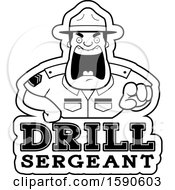 Poster, Art Print Of Cartoon Black And White Male Drill Sergeant Shouting And Pointing Outwards Over Text