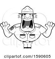 Clipart Of A Cartoon Black And White Scared Male Drill Sergeant Royalty Free Vector Illustration