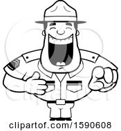 Clipart Of A Cartoon Black And White Laughing And Pointing Male Drill Sergeant Royalty Free Vector Illustration