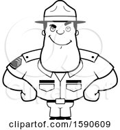 Clipart Of A Cartoon Black And White Confident Male Drill Sergeant Royalty Free Vector Illustration