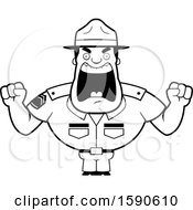 Clipart Of A Cartoon Black And White Angry Male Drill Sergeant Royalty Free Vector Illustration
