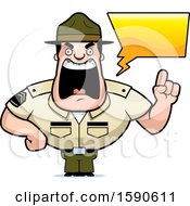 Cartoon Male Drill Sergeant Holding Up A Finger And Yelling