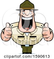 Cartoon Male Drill Sergeant Holding Two Thumbs Up
