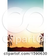 Clipart Of A Tropical Background With Silhouetted Palm Trees At Sunset Royalty Free Vector Illustration by dero