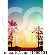 Clipart Of A Tropical Background With Silhouetted Palm Trees At Sunset Royalty Free Vector Illustration