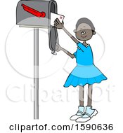 Poster, Art Print Of Cartoon Black Girl Checking The Mail From A Tall Box