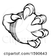 Clipart Of A Black And White Monster Or Eagle Claw Holding A Cricket Ball Royalty Free Vector Illustration